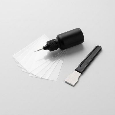 HAMLIN GlassFix windshield repair kit: resin applicator, curing films and razor blade